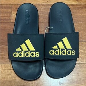 Adidas Black Slides with Gold Logo